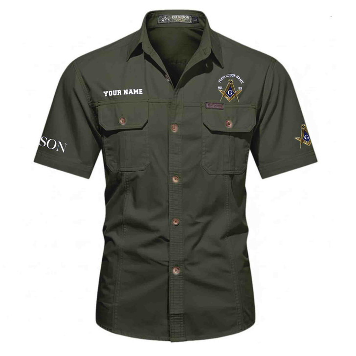 Personalized Name, Lodge and Number Master Mason Freemasonic Workwear Short Sleeve Shirt M-5XL