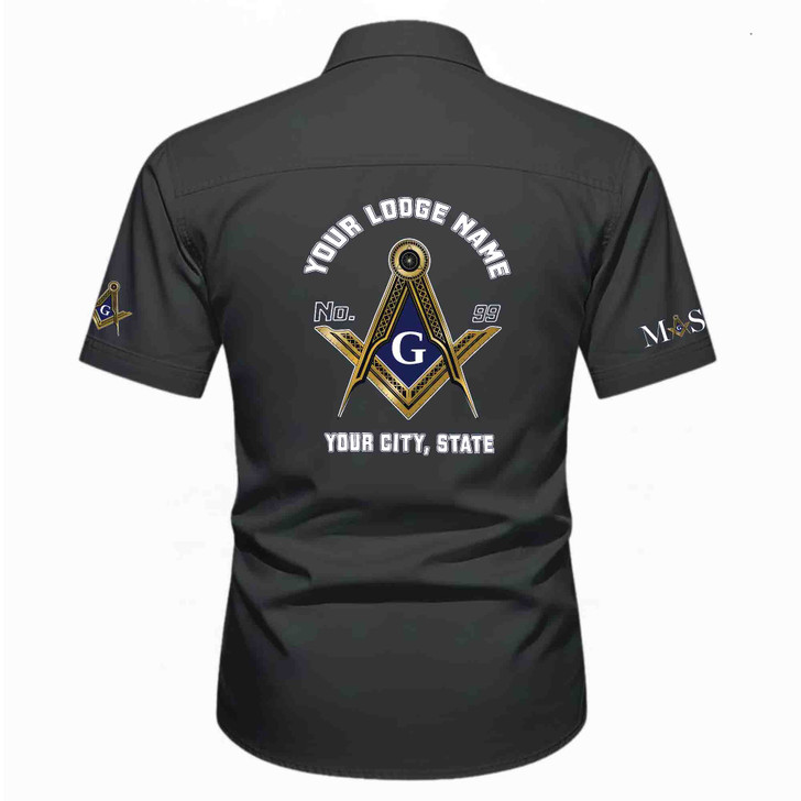Personalized Name, Lodge and Number Master Mason Freemasonic Workwear Short Sleeve Shirt M-5XL