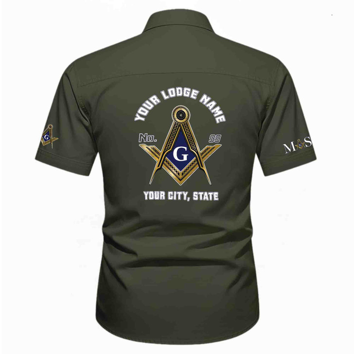 Personalized Name, Lodge and Number Master Mason Freemasonic Workwear Short Sleeve Shirt M-5XL