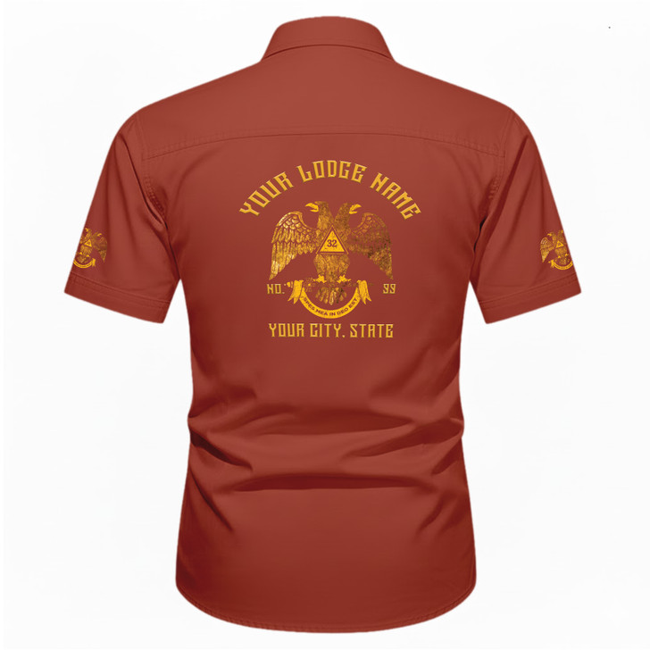Customized Name, Lodge and Number Rite of Scottish 32 Wings Down Workwear Short Sleeve M-5XL