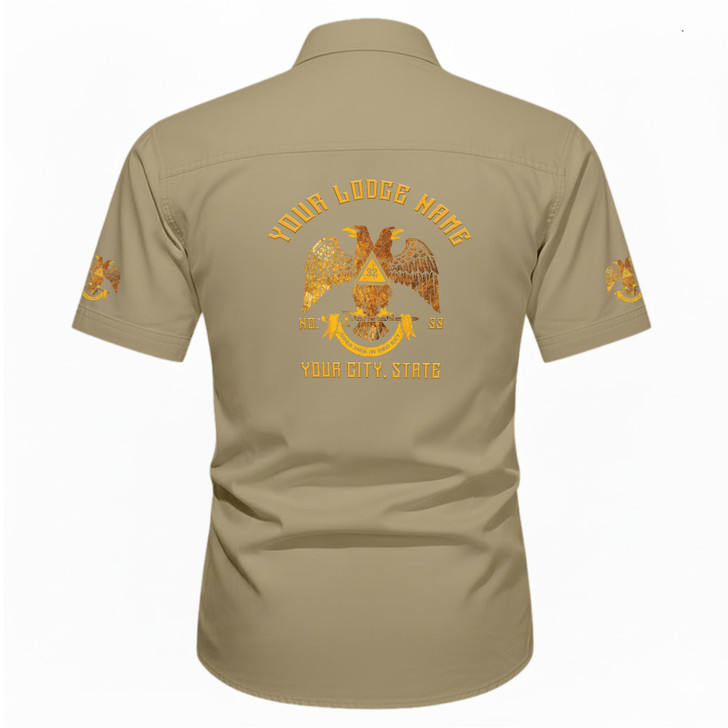 Customized Name, Lodge and Number Rite of Scottish 32 Wings Down Workwear Short Sleeve M-5XL