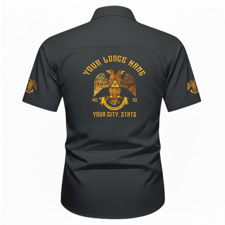 Customized Name, Lodge and Number Rite of Scottish 32 Wings Down Workwear Short Sleeve M-5XL