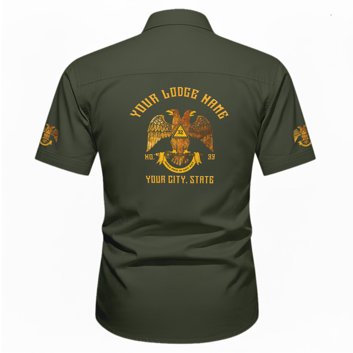 Customized Name, Lodge and Number Rite of Scottish 32 Wings Down Workwear Short Sleeve M-5XL