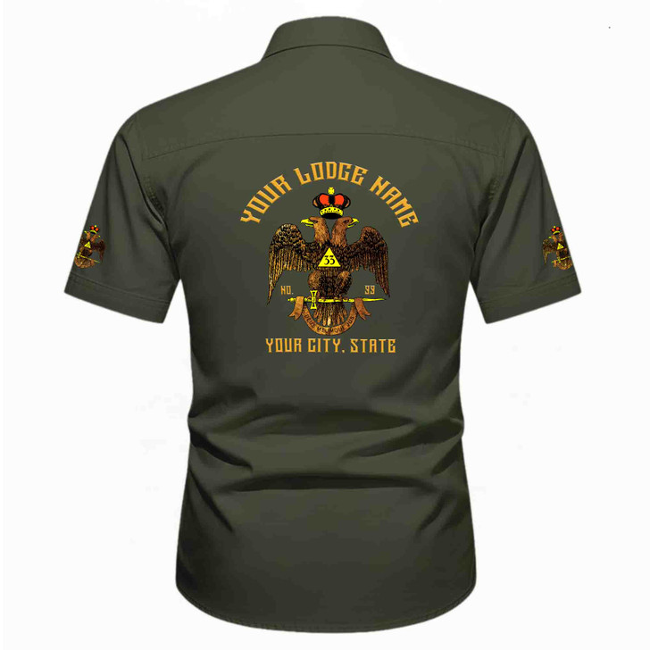 Customized Name, Lodge and Number Rite of Scottish 33 Wings Down Workwear Short Sleeve M-5XL