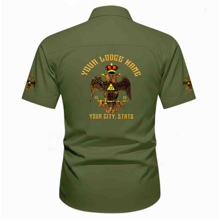 Customized Name, Lodge and Number Rite of Scottish 33 Wings Down Workwear Short Sleeve M-5XL