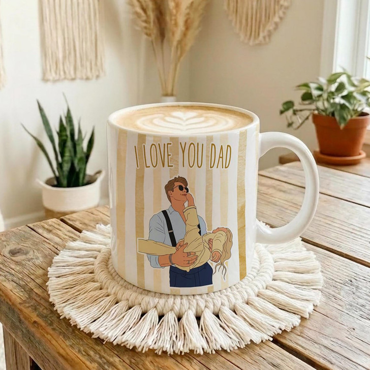 Custom Photo to Art Striped White Mug Personalized Dad Fathers Day Gift Cup