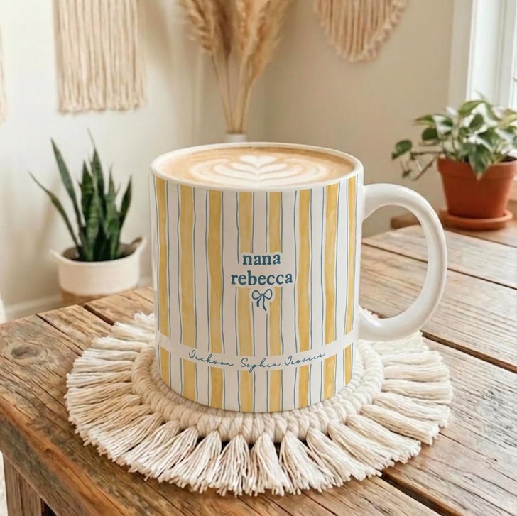 Custom Mom Est Striped White Mug Personalized Mothers Day Keepsake