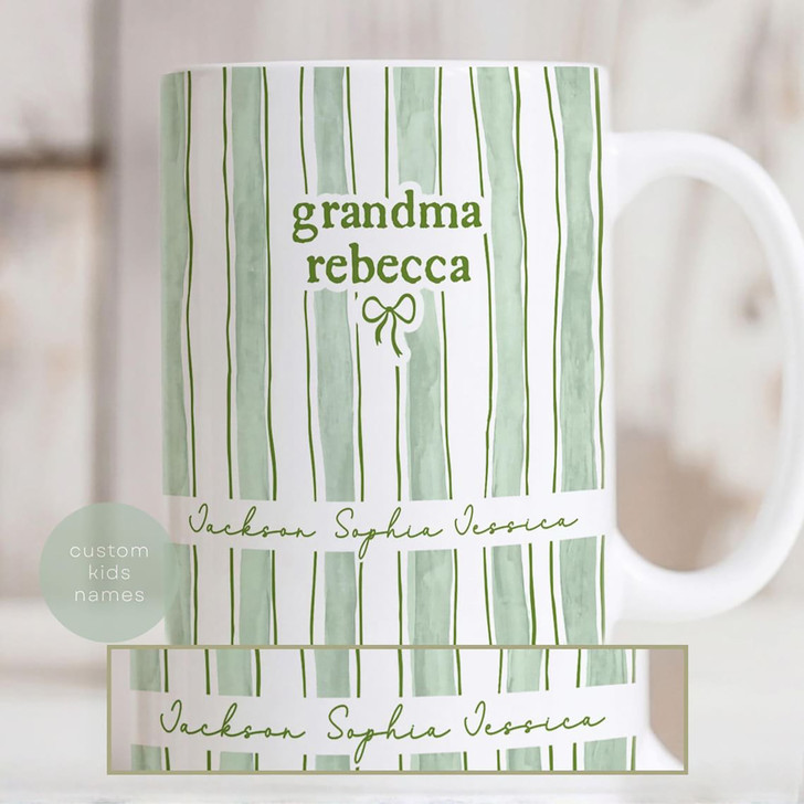 Custom Mom Est Striped White Mug Personalized Mothers Day Keepsake