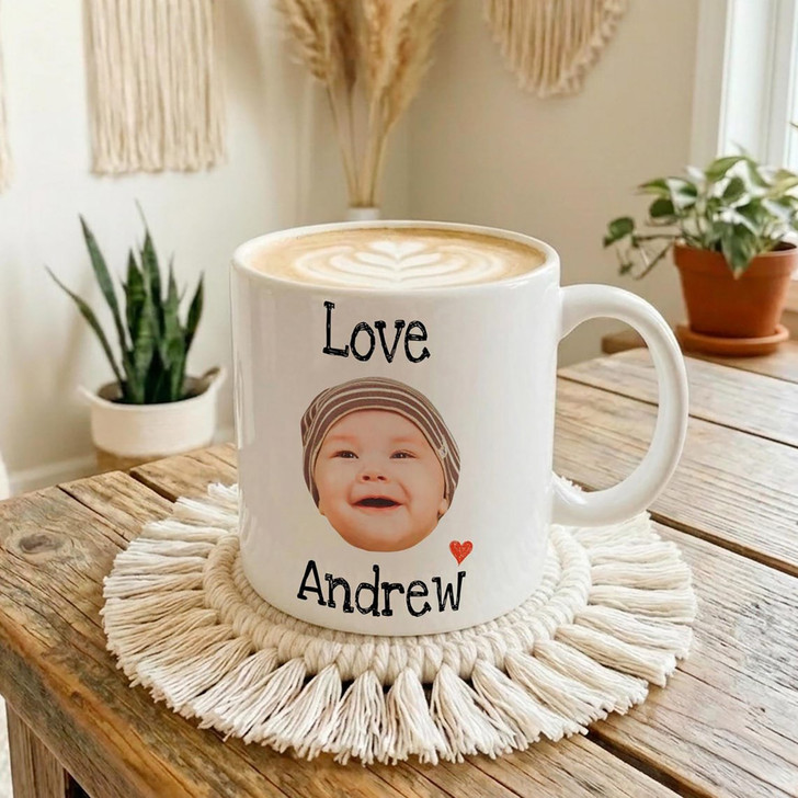 Custom Baby Face White Mug First Fathers Day Dad Coffee Cup