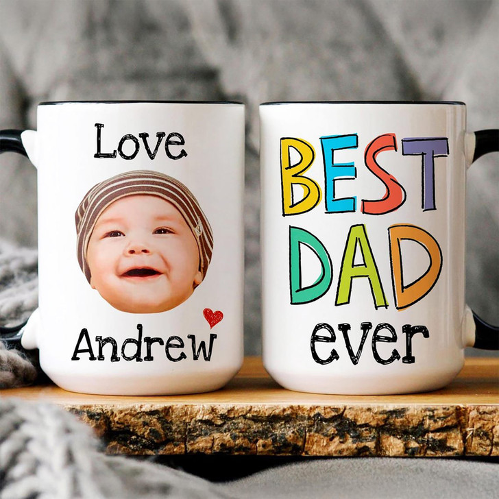 Custom Baby Face White Mug First Fathers Day Dad Coffee Cup