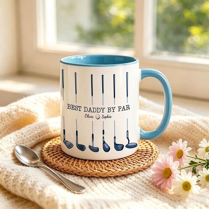 Custom Best Dad By Par Golf Accent Mug Fathers Day Gift