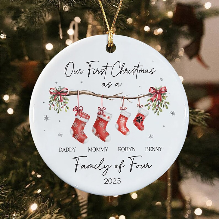 Personalized Our First Christmas As Family of 4 Ceramic Ornament Keepsake