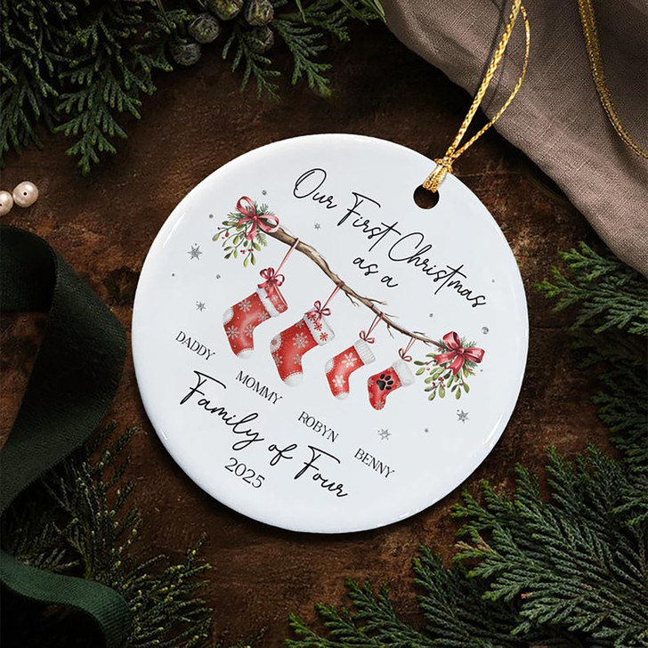 Personalized Our First Christmas As Family of 4 Ceramic Ornament Keepsake