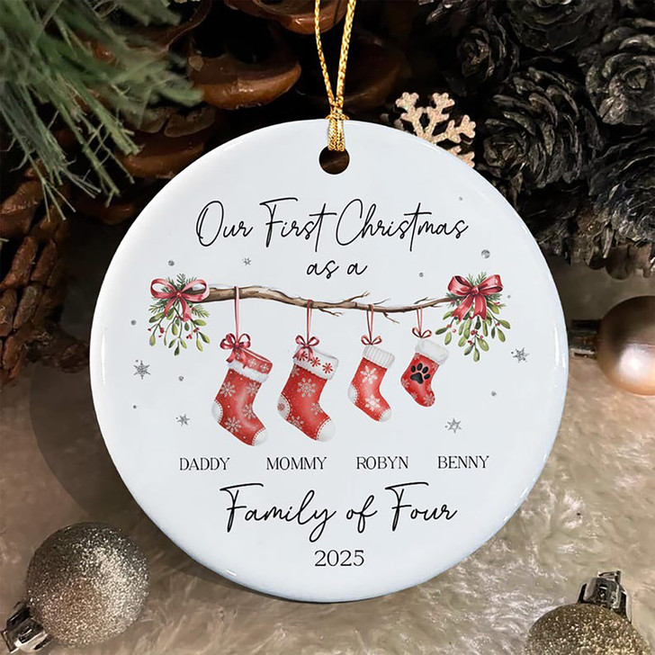 Personalized Our First Christmas As Family of 4 Ceramic Ornament Keepsake