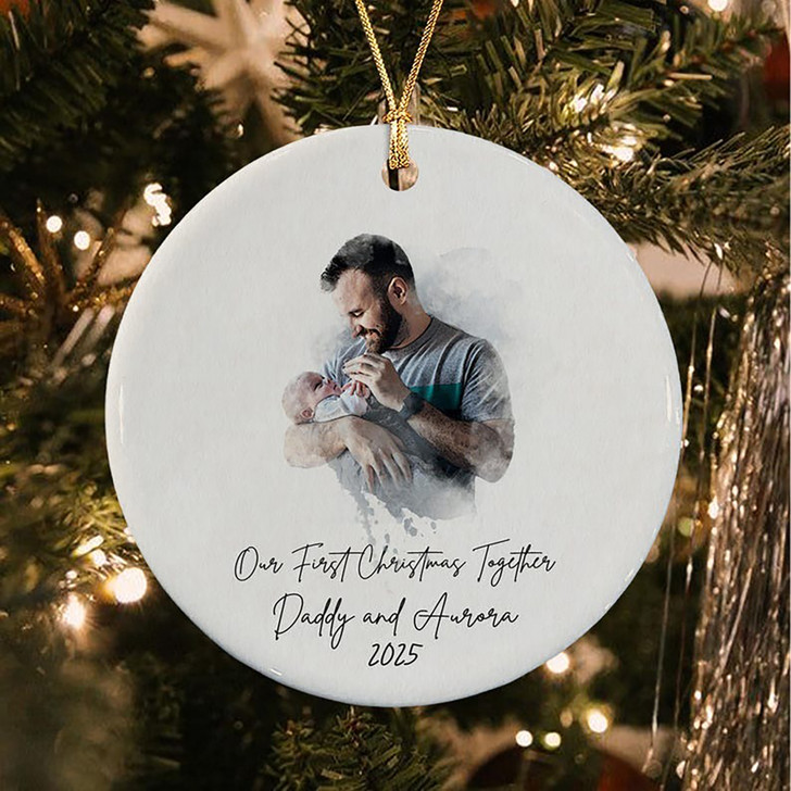 Personalized Daddy and Baby's First Christmas Ceramic Ornament, New Dad Photo Keepsake