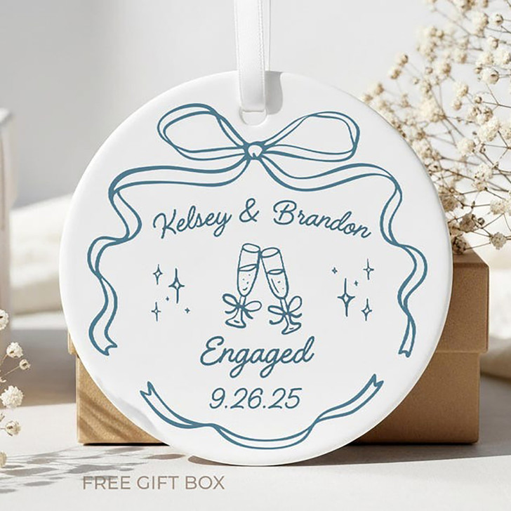 Personalized First Christmas Engaged Ceramic Ornament