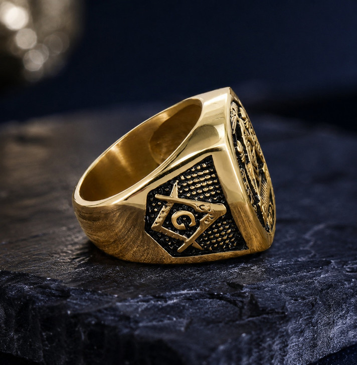 Master Masonic Silver Golden Freemason Compass Square Stainless Ring