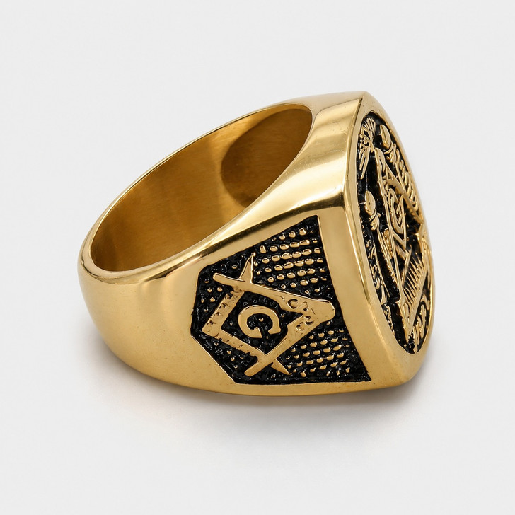 Master Masonic Silver Golden Freemason Compass Square Stainless Ring