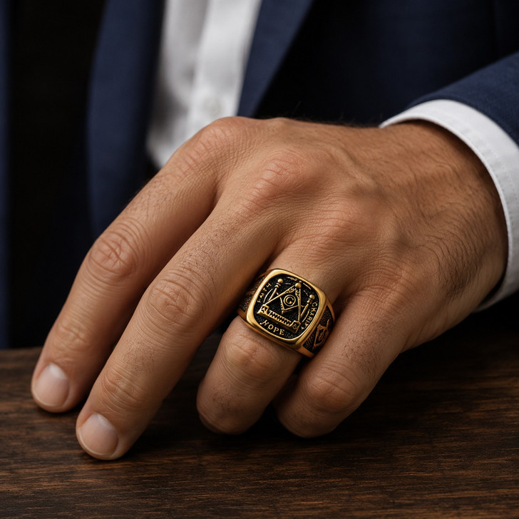 Master Masonic Silver Golden Freemason Compass Square Stainless Ring