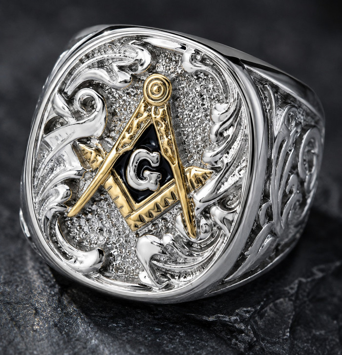Vintage Freemason Masonic Square and Compass Horseshoe Ring Stainless Steel Jewelry