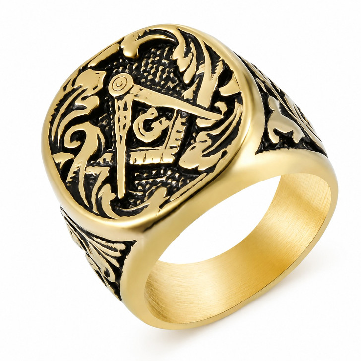 Vintage Freemason Masonic Square and Compass Horseshoe Ring Stainless Steel Jewelry