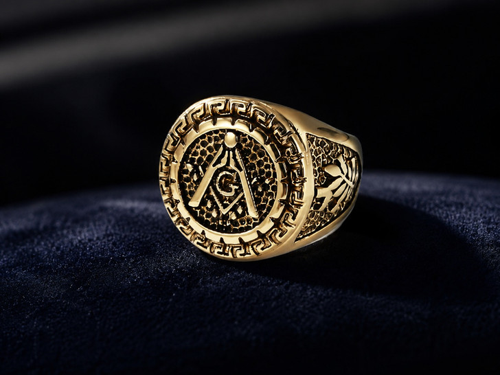 Vintage Master Mason Freemason Masonic Square and Compass Stainless Steel Signet Ring