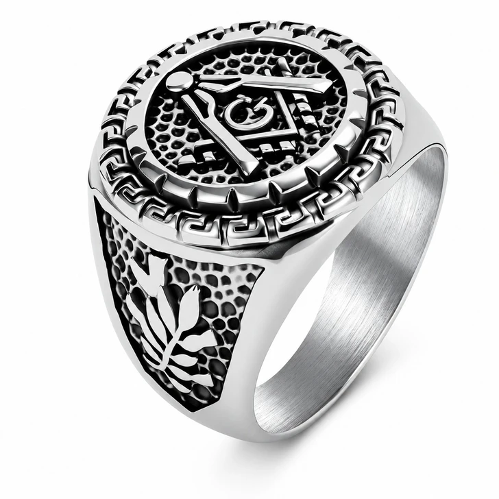 Vintage Master Mason Freemason Masonic Square and Compass Stainless Steel Signet Ring