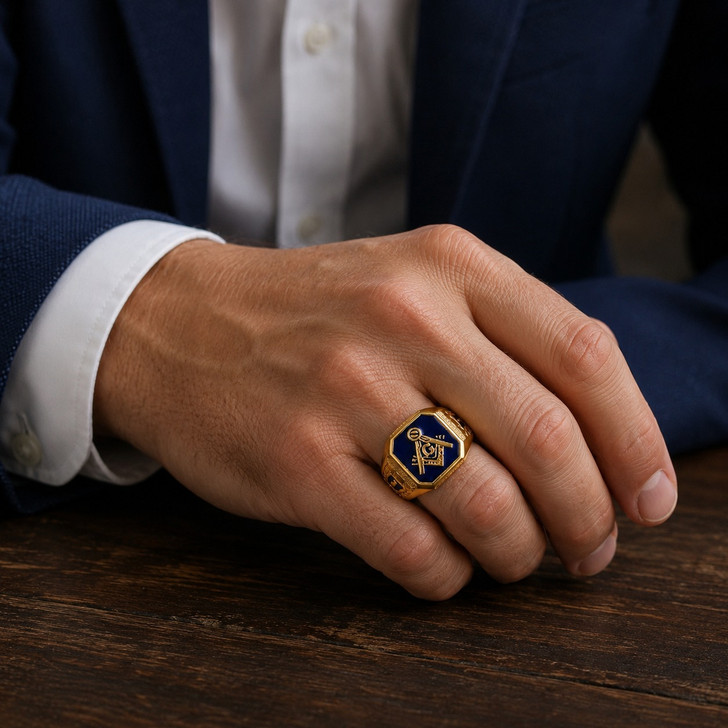Freemason Masonic Square and Compass Stainless Steel Ring