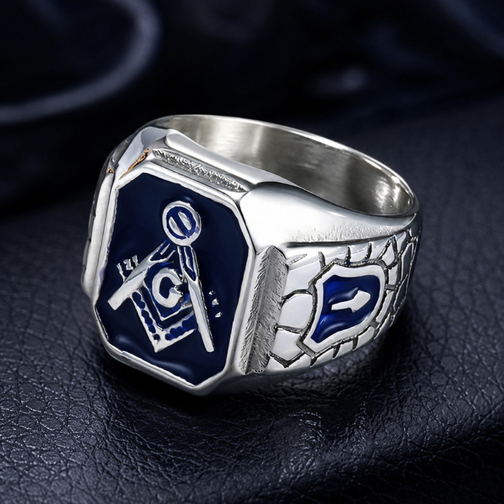 Freemason Masonic Square and Compass Stainless Steel Ring