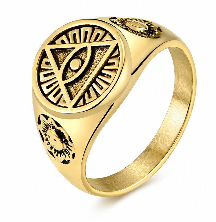 All Seeing Eye Sacred Geometry Stainless Signet Ring