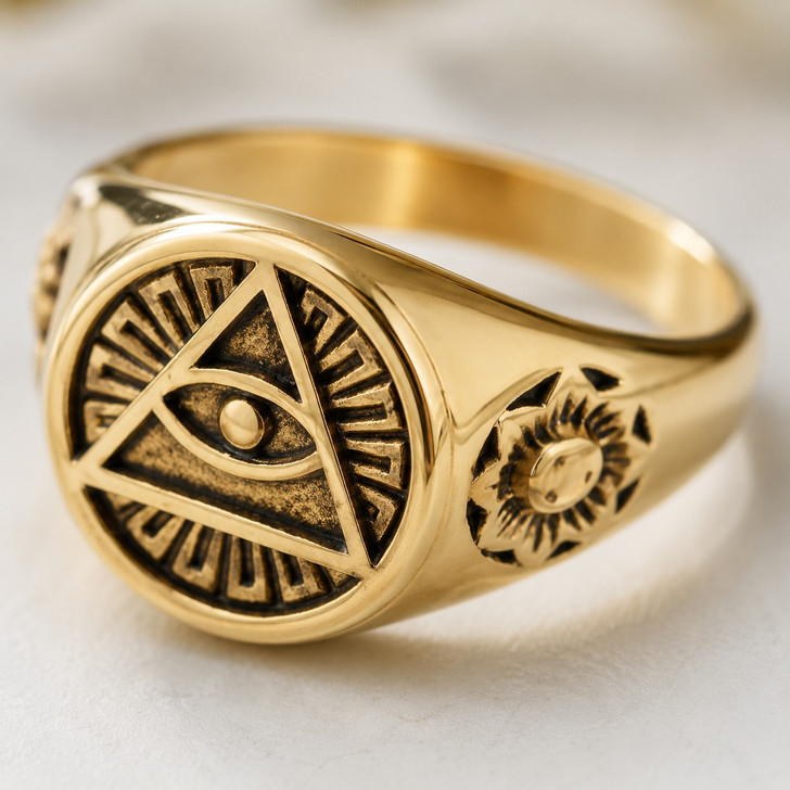 All Seeing Eye Sacred Geometry Stainless Signet Ring