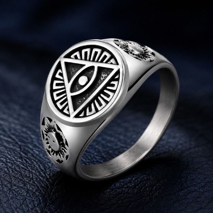 All Seeing Eye Sacred Geometry Stainless Signet Ring