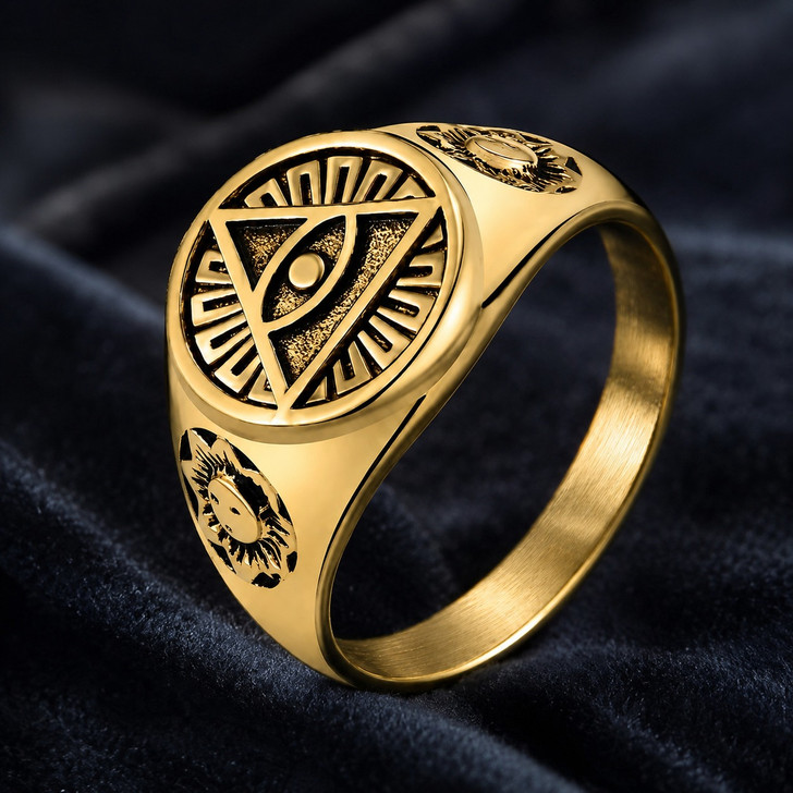 All Seeing Eye Sacred Geometry Stainless Signet Ring