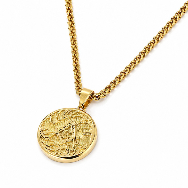 Masonic Master Mason Square Compass Medallion Pendant Necklace