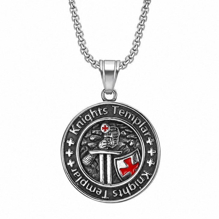 Knights Templar Cross Shield Medallion Pendant Necklace