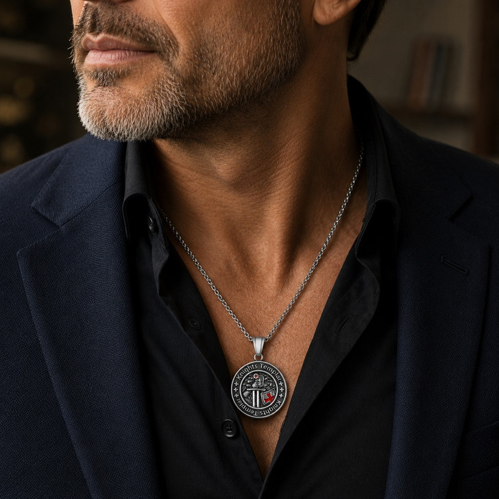 Knights Templar Cross Shield Medallion Pendant Necklace