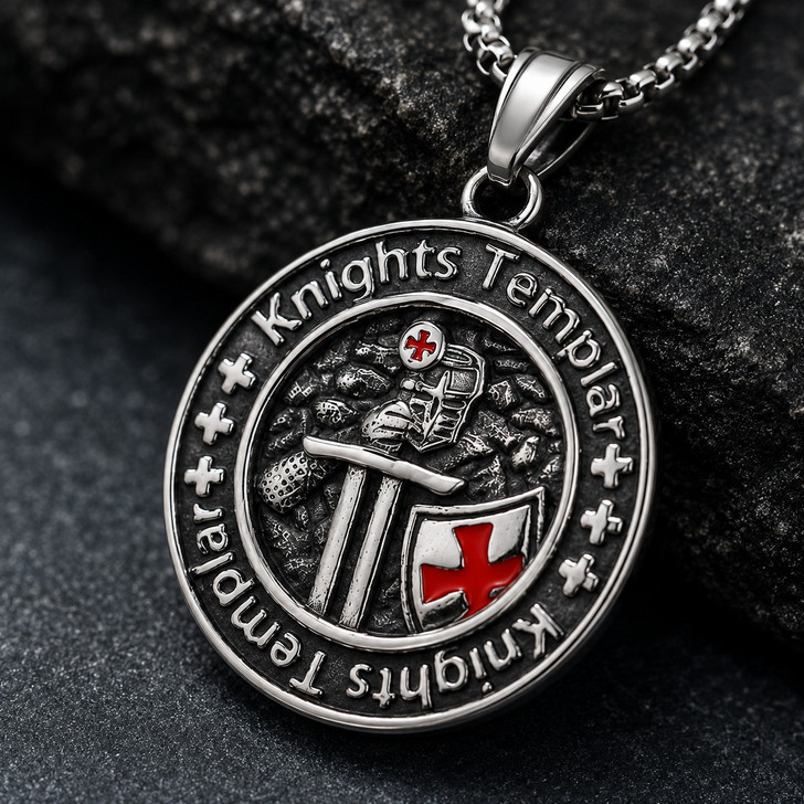 Knights Templar Cross Shield Medallion Pendant Necklace
