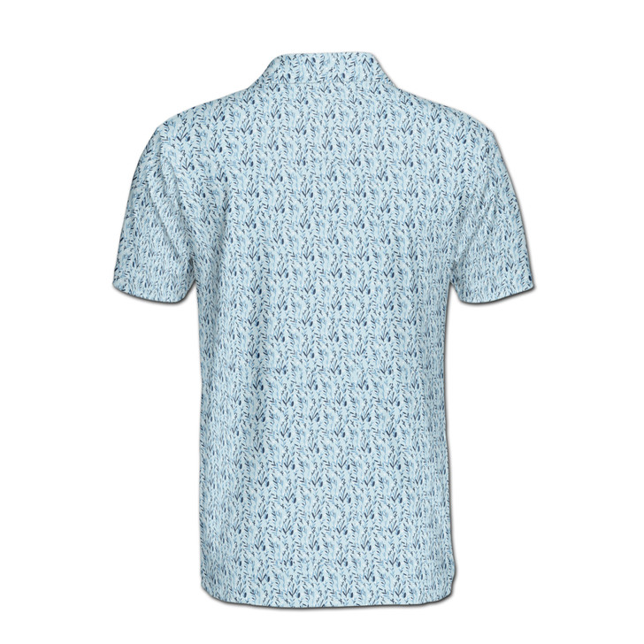 Personalized Golf Polo Shirt, Custom Name Botanical Golf Shirt, Blue Leaf Print Polo, Country Club Golf Gift, Men's Polo Shirt S-5XL