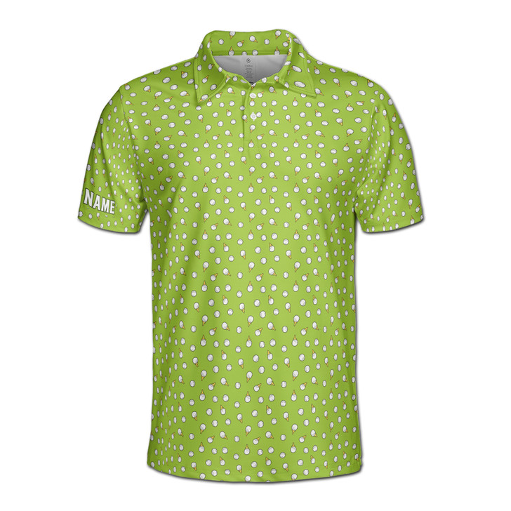Personalized Golf Polo Shirt, Custom Name Golfer Shirt, Golf Ball and Tee Pattern, Golf Lover Gift, Men's Polo Shirt S-5XL