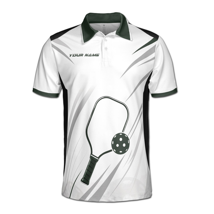 Personalized Pickleball Polo Shirt, Custom Name & Team Pickleball Jersey, White Green Paddle Sports Design, Men's Polo Shirt S-5XL