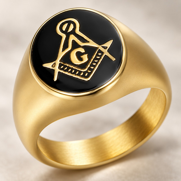 Masonic Master Mason Square Compass Black Signet Stainless Ring - 4