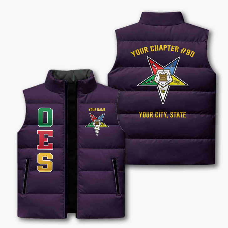 Customized Pentagon Down Order of the Eastern Star OES Chapter Puffer Vest Jacket M-8XL