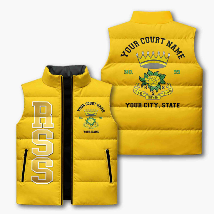 Personalized Rose of Seven Seals Puffer Vest, Custom RSS Court Name Jacket, RSS Sister Gift, Masonic Women Vest, Plus Size M-8XL