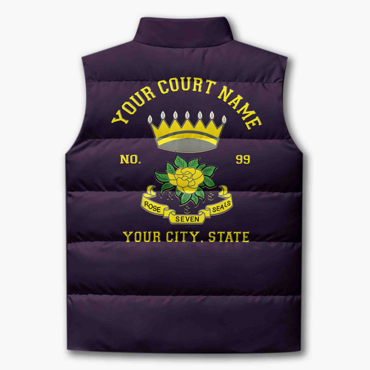 Personalized Rose of Seven Seals Puffer Vest, Custom RSS Court Name Jacket, RSS Sister Gift, Masonic Women Vest, Plus Size M-8XL