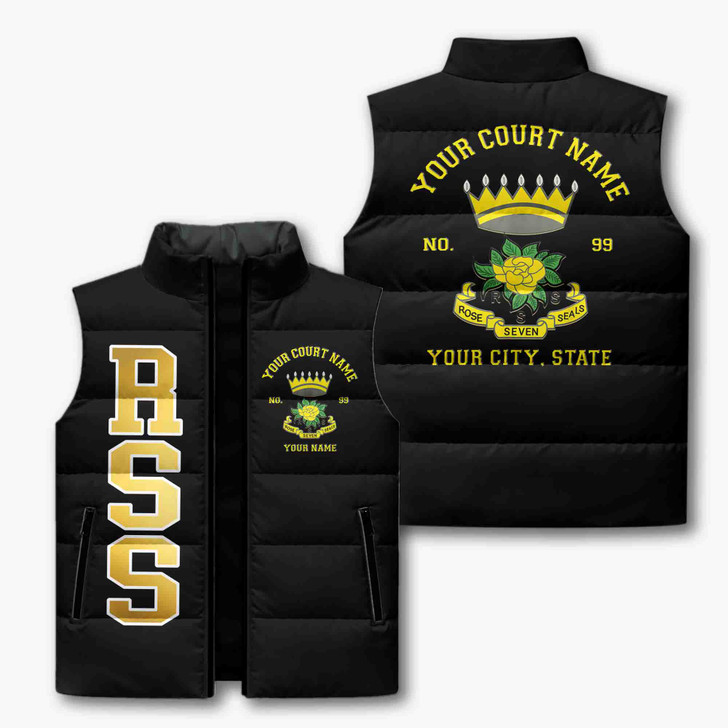 Personalized Rose of Seven Seals Puffer Vest, Custom RSS Court Name Jacket, RSS Sister Gift, Masonic Women Vest, Plus Size M-8XL