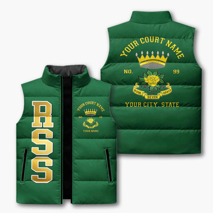 Personalized Rose of Seven Seals Puffer Vest, Custom RSS Court Name Jacket, RSS Sister Gift, Masonic Women Vest, Plus Size M-8XL