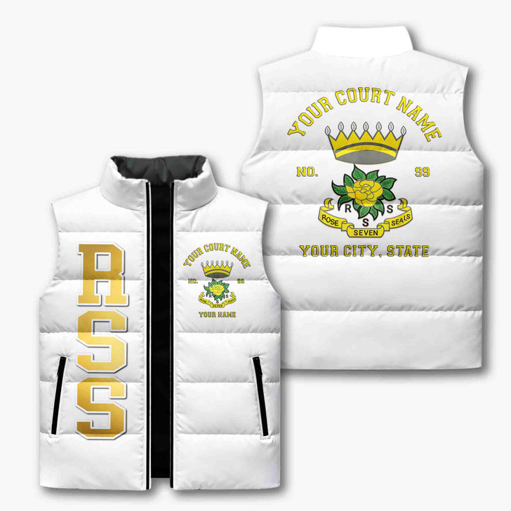 Personalized Rose of Seven Seals Puffer Vest, Custom RSS Court Name Jacket, RSS Sister Gift, Masonic Women Vest, Plus Size M-8XL