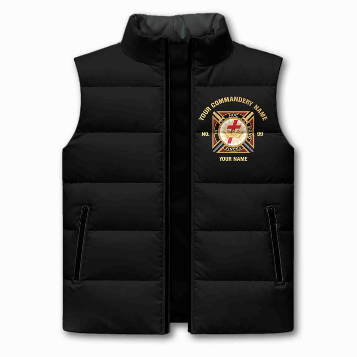 Personalized Knights Templar Puffer Vest, Custom Masonic Commandery Name Jacket, York Rite Mason Gift, Templar Mason Vest, M-8XL
