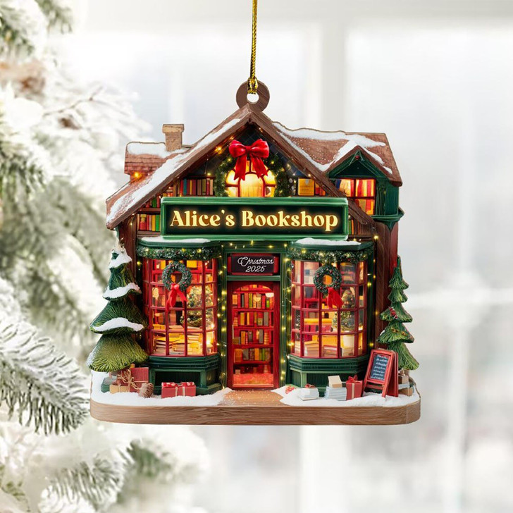 Personalized Book Lover Bookshelf Bookstore Librarian Christmas Acrylic Ornament