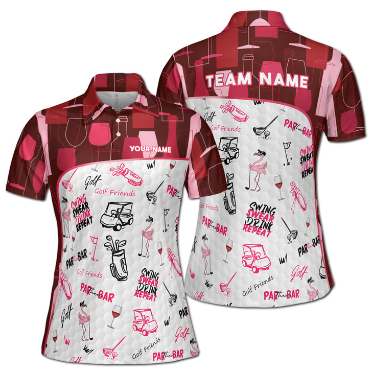Custom Golf and Wine Women's Polo Shirt, Personalized Name and Team S-5XL